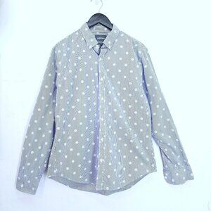 Bonobos Blue White Polka Dot Striped Slim Fit Button Up SHirt Men's size Large